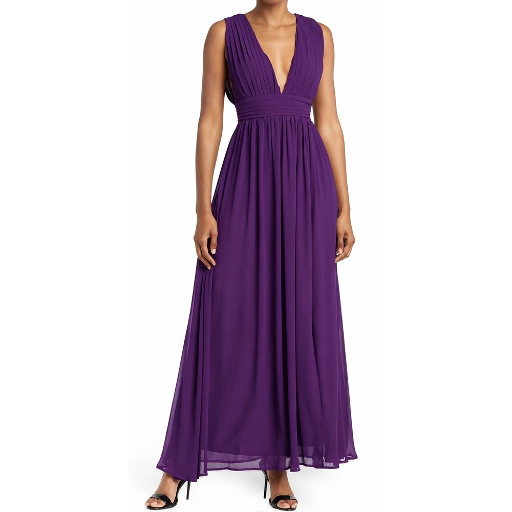 Love X Design Athena Plunging V Neck Maxi Dress Purple Sleeveless Size M